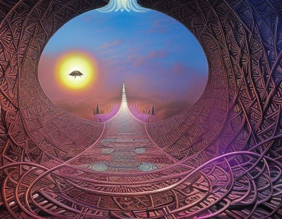 Sunset Wizard Maze: Fairytale Black and White Drawing