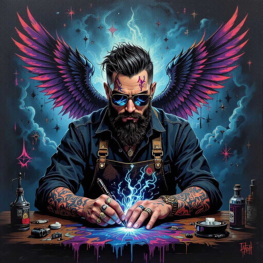 Legendary Tattoo Artist Ascending in Dark Storm