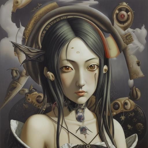 Surreal Japanese Gothic Gamer in Oil Painting