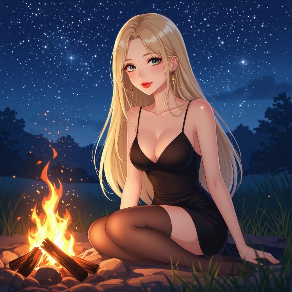 Elegant Blonde Woman by Campfire: Anime Art