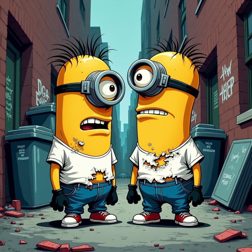 Beavis and Butthead Minions in Urban Alleyway