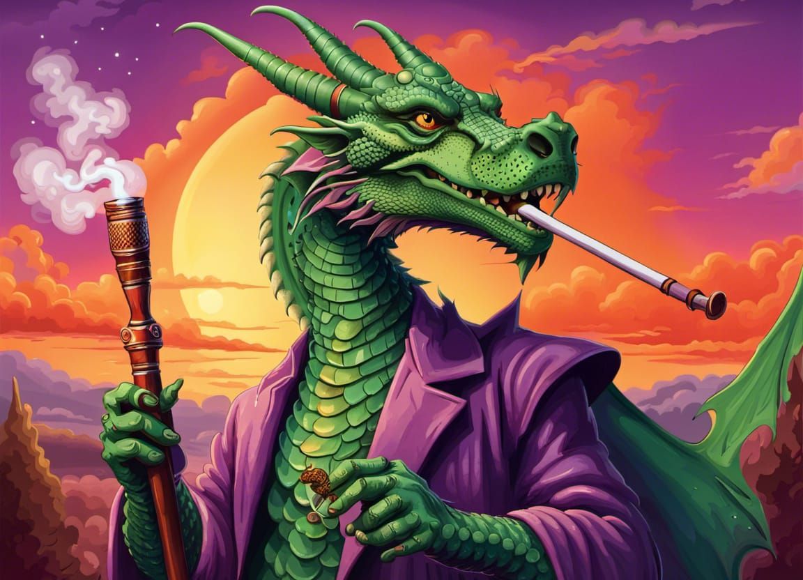 Green Dragon Wizard in Vintage Poster Art