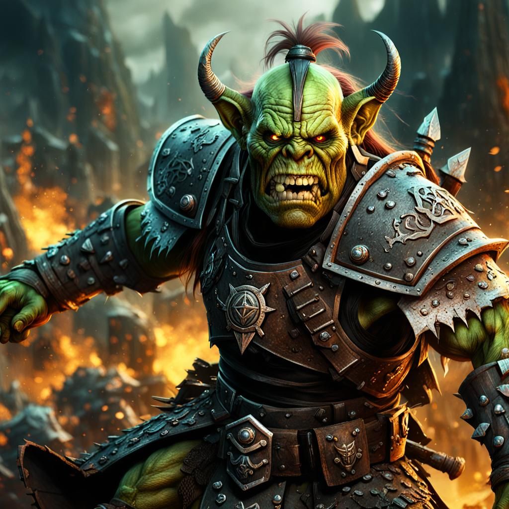 Epic Female Ork Warrior in Detailed Matte Painting