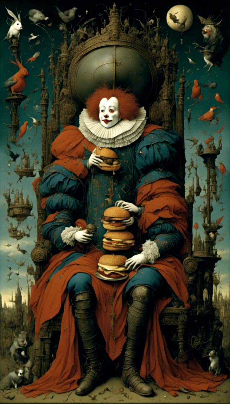 Ronald McDonald Eats Burger on Throne