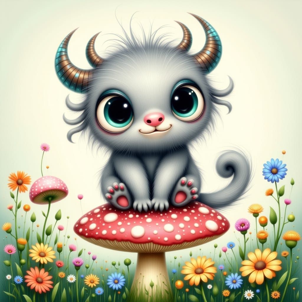 Whimsical Gray Monster in Lush Forest