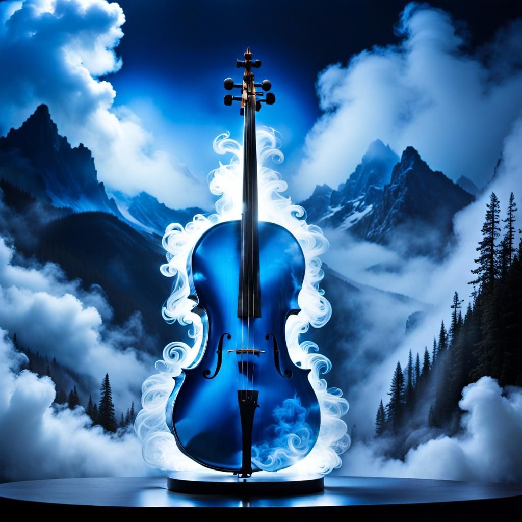 Translucent Smoke Cello with Mountain Landscape