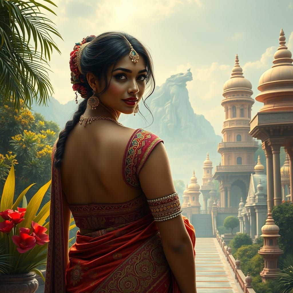 Ethereal Saree Goddess in Dreamlike Landscapes