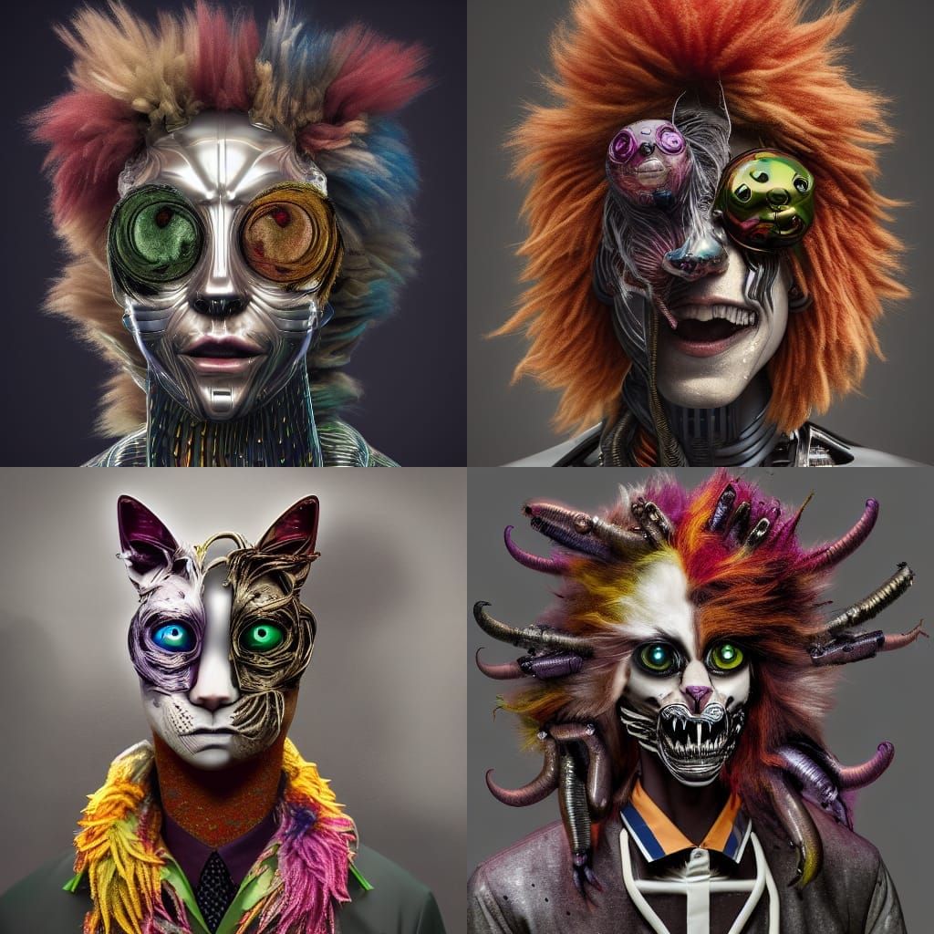 Metallic Mutant Cat in Surrealist Urban Setting