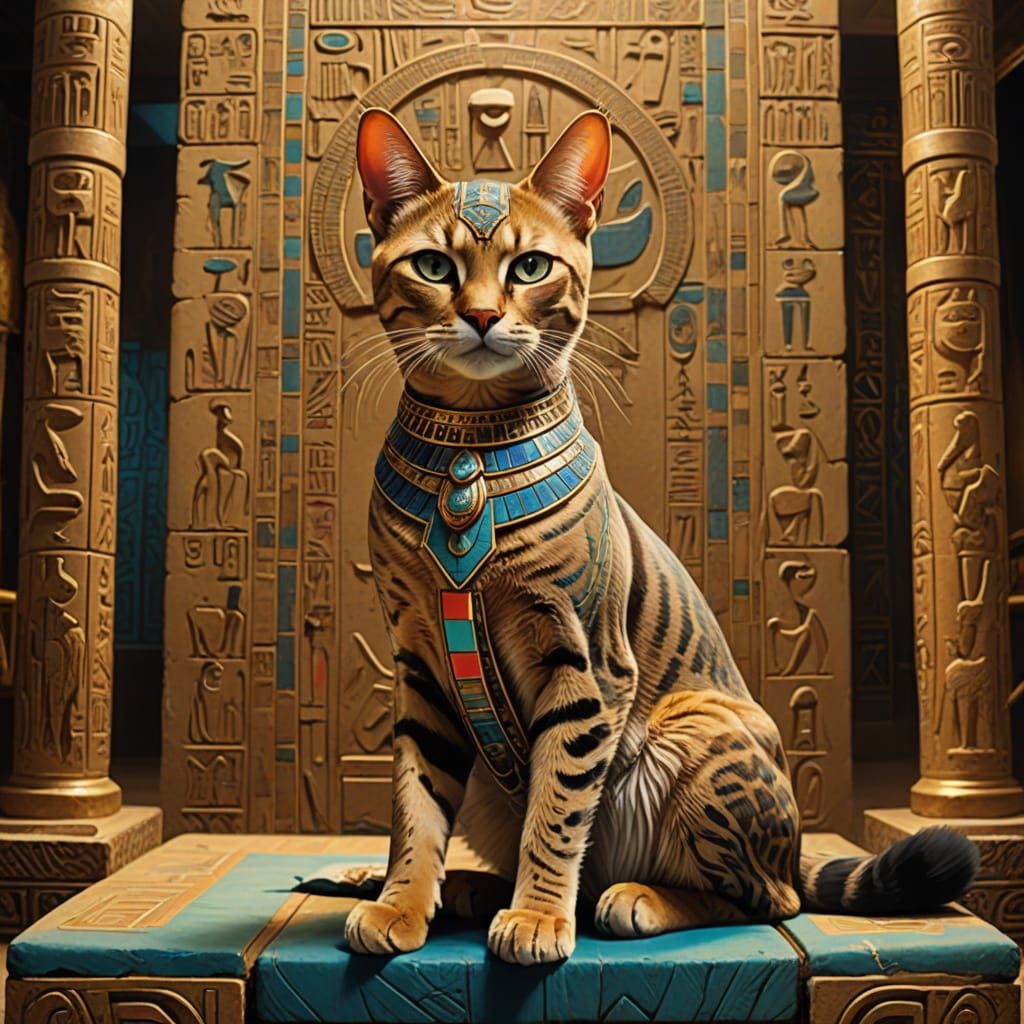 Surrealist Egyptian Cat Goddess in Ancient Temple Glory