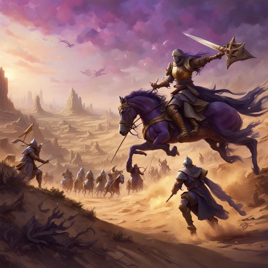 Epic Medieval Battle in Desert Landscape