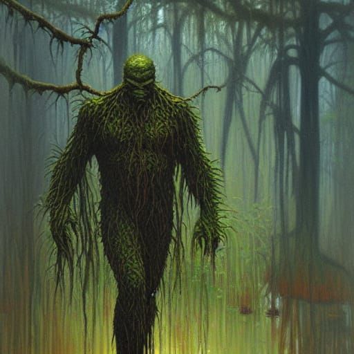 Menacing Swamp Thing Emerges from Vegetation
