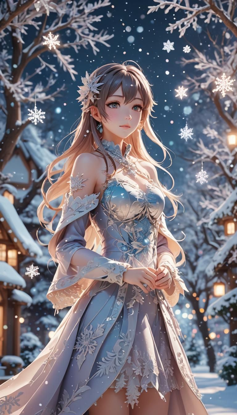 Christmas Anime Girl in Winter Wonderland