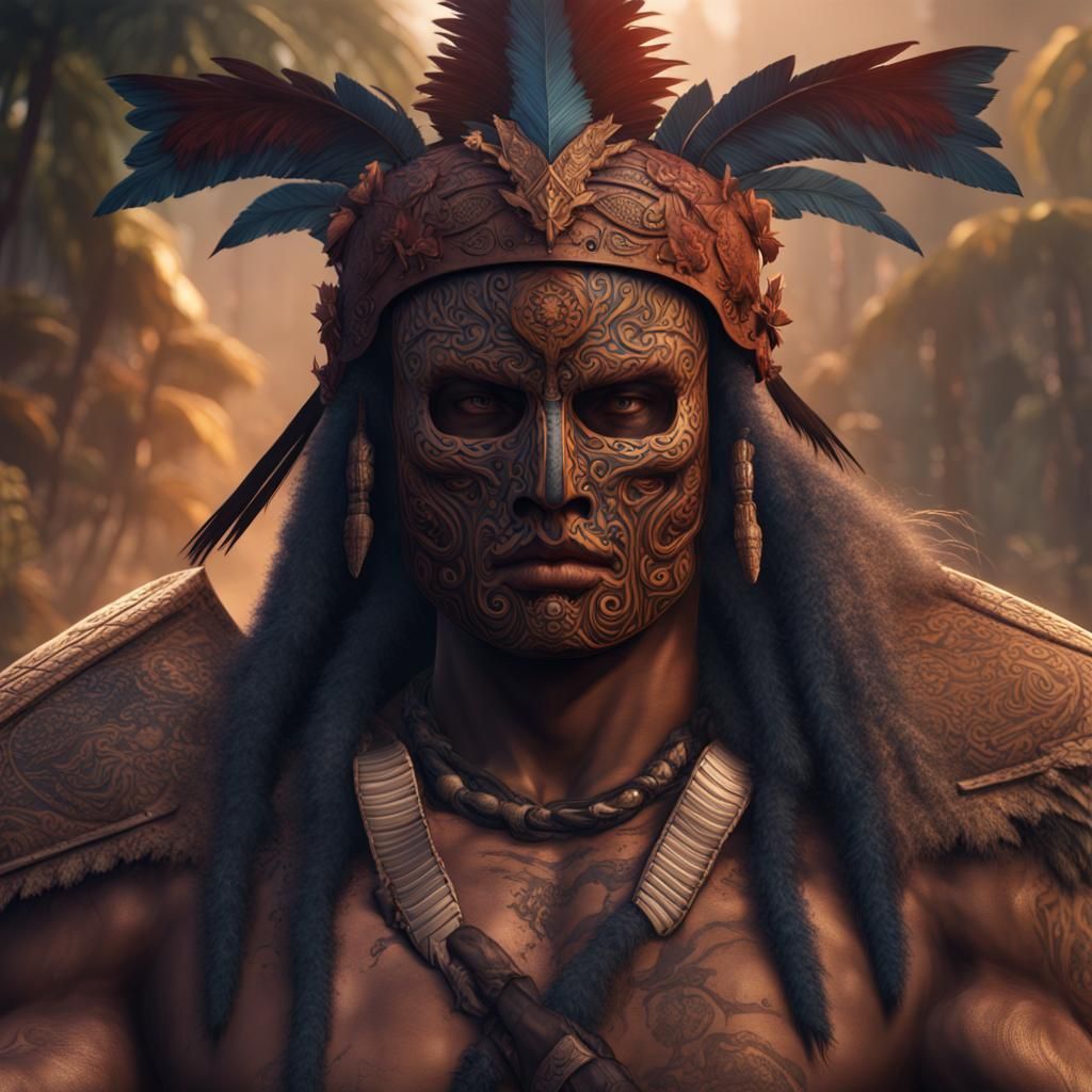 Samoan Warrior Day of the Dead Mask: Fantasy Art