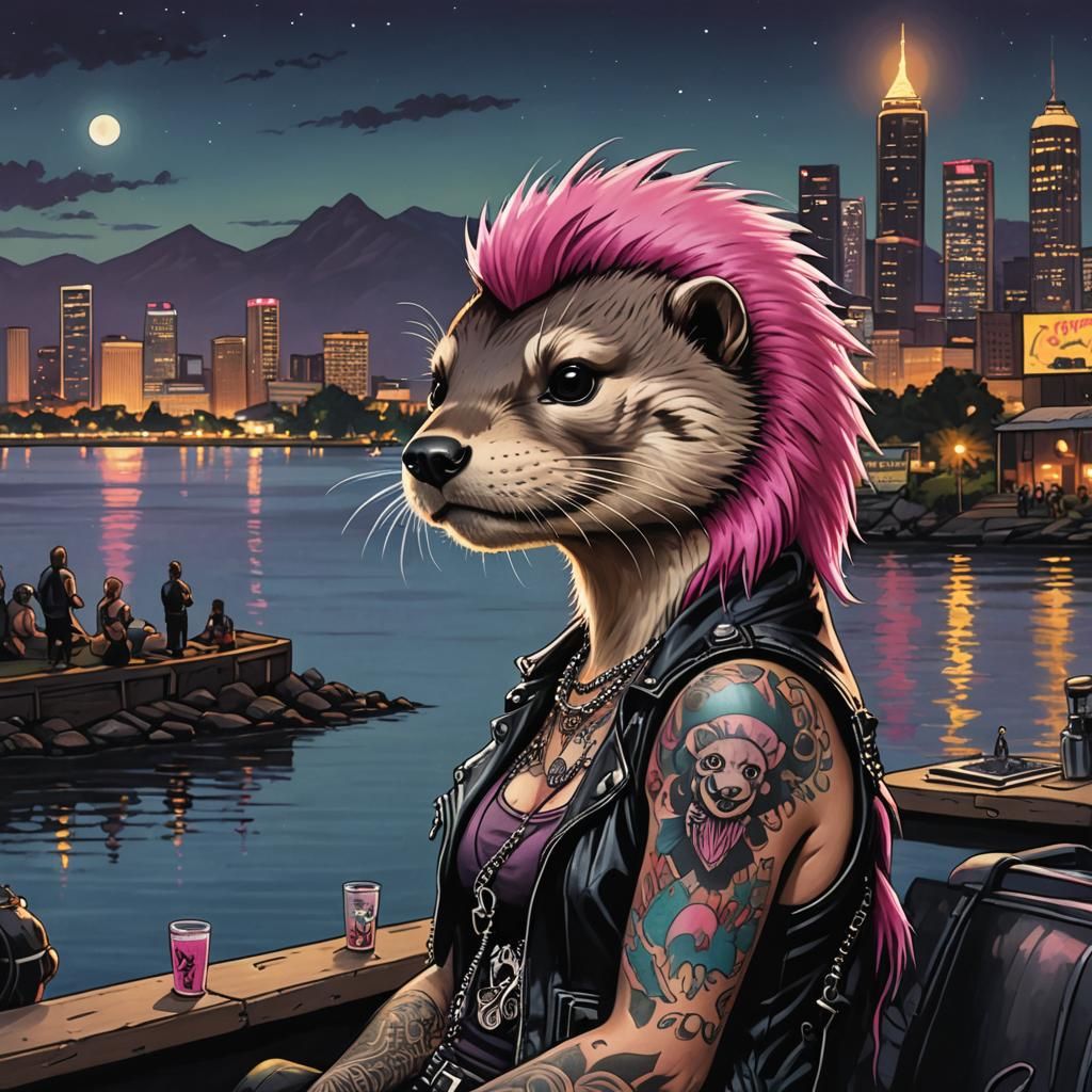 Punk Metal Otter Concert at Night
