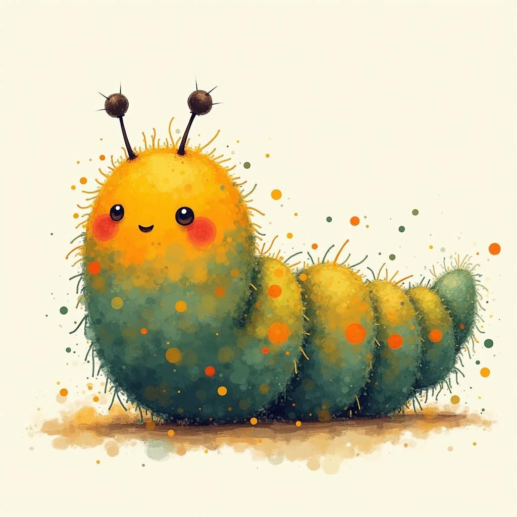 Adorable Caterpillar in Whimsical Splotchy Style