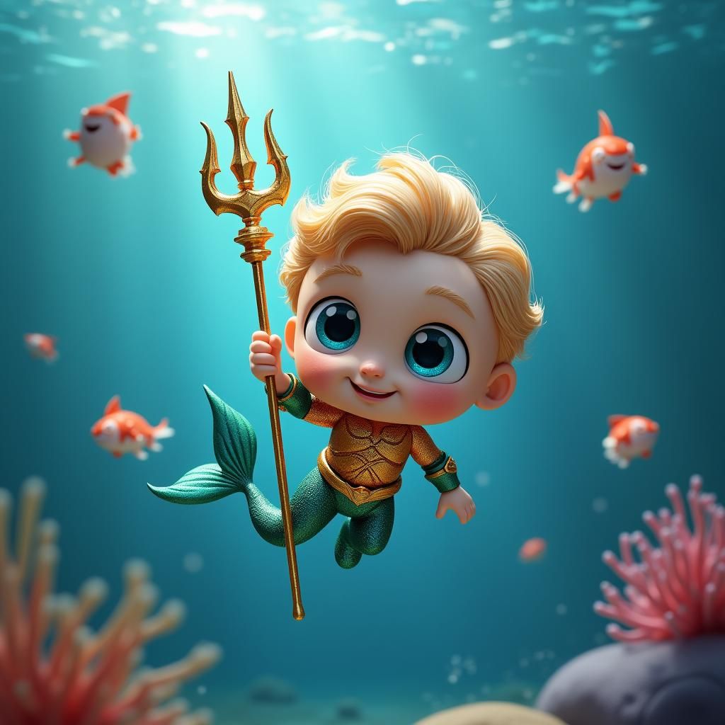 Shimmering Aquaman with Fish, Manga Style