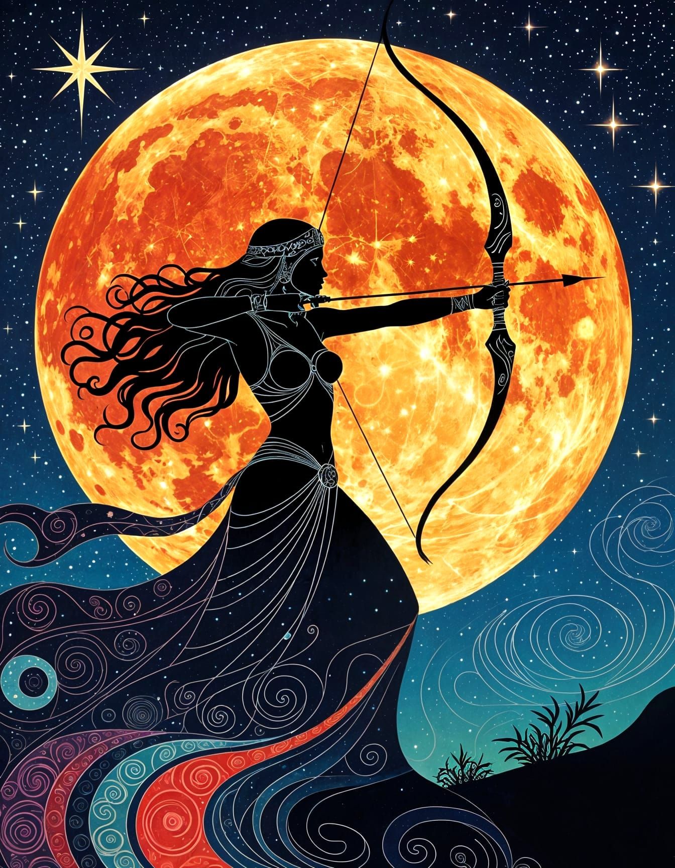 Artemis, Goddess of the Hunt, in Psychedelic Collage