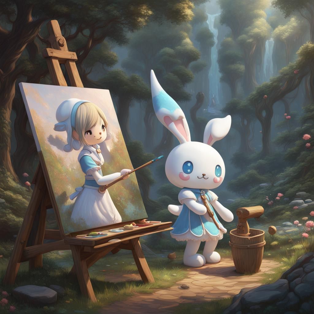 Cinnamoroll's Fantasy Art: Detailed Digital Painting