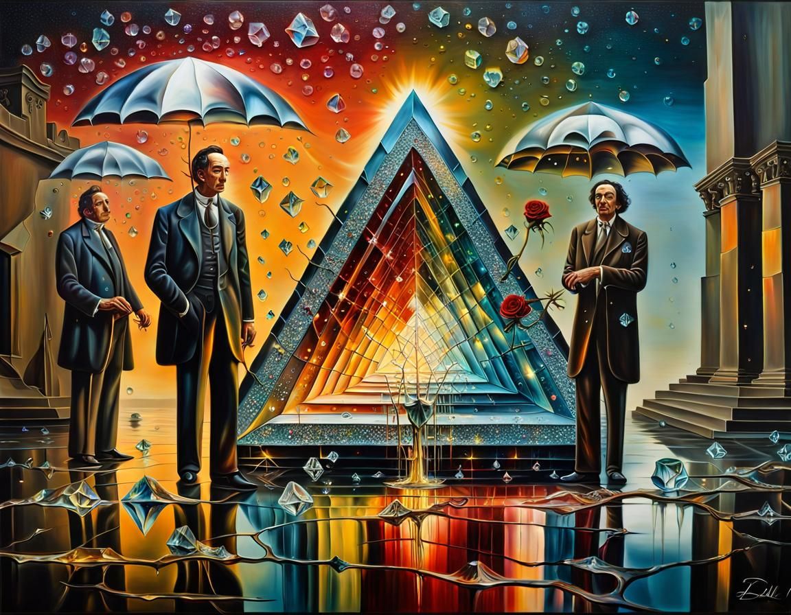 Surreal Crystal Rose in Dali-esque Oil Painting