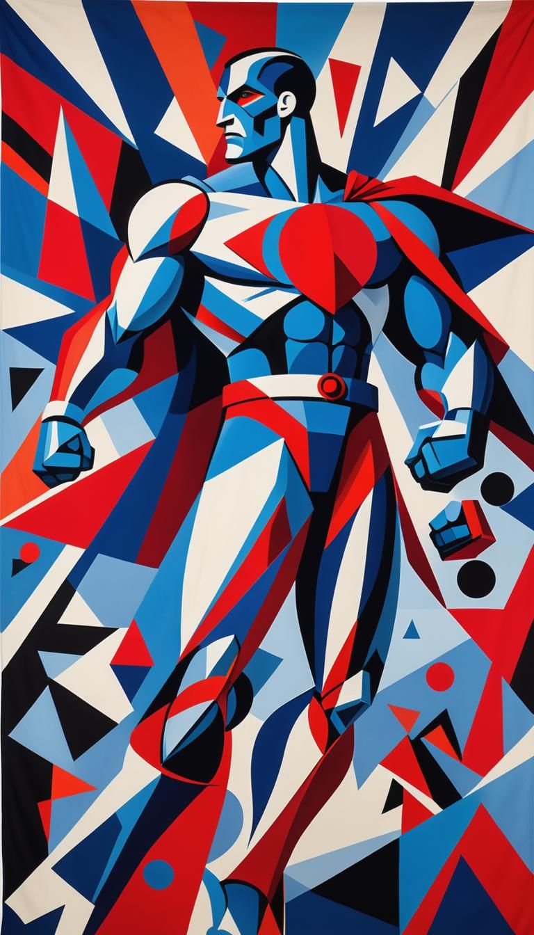 Geometric Guardian: A Cubist Superhero
