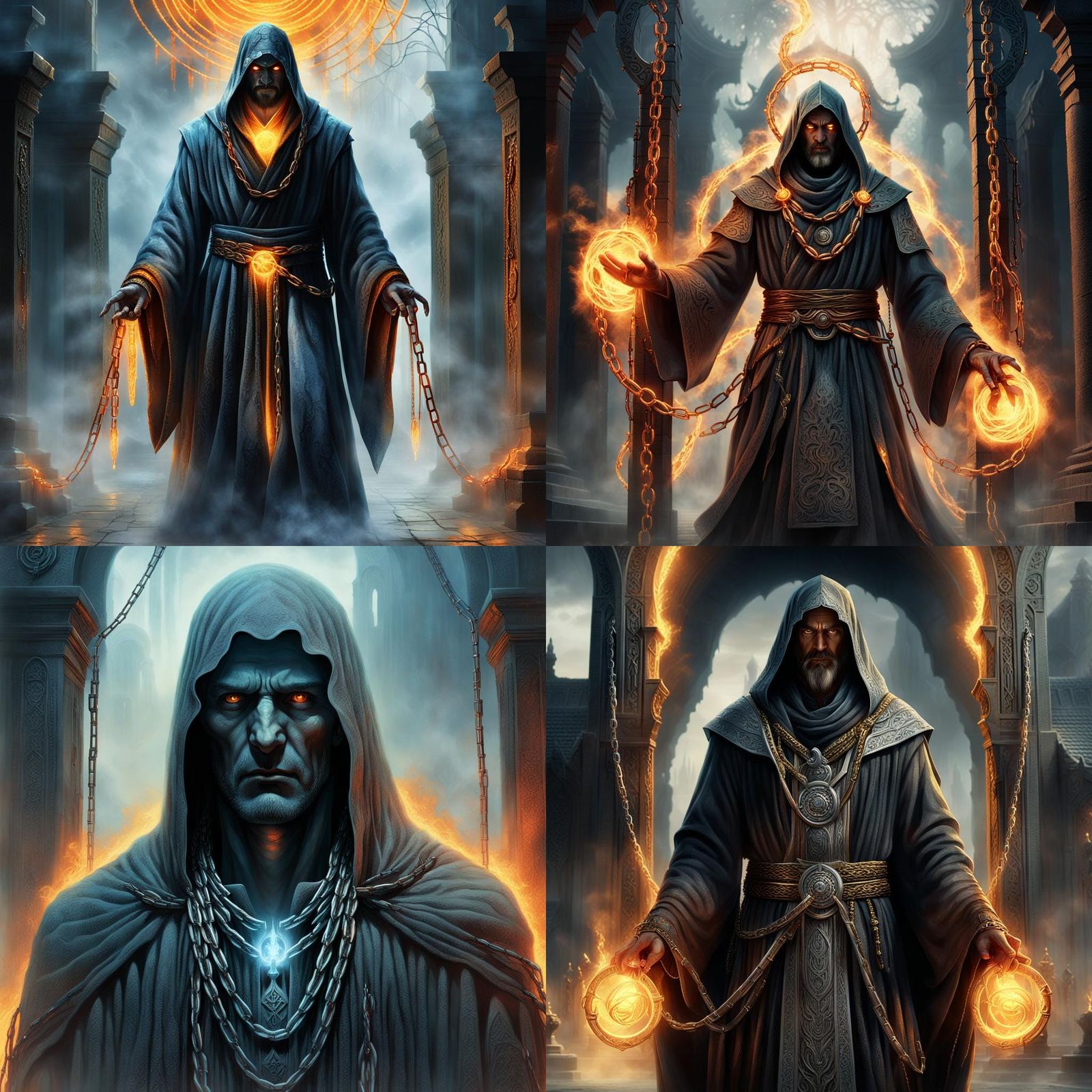 Figure with Chains Before Fiery Gateway: Fantasy Art