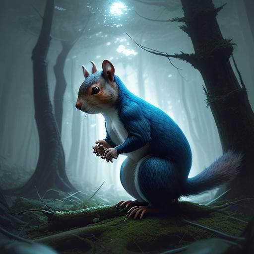 Glowing Blue Squirrel in Sinister Forest