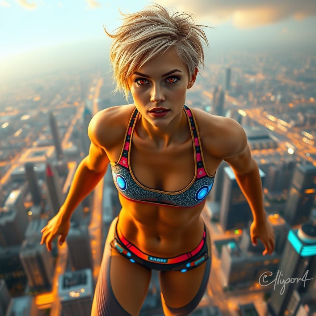 Hyper-Realistic Woman in Futuristic Flight