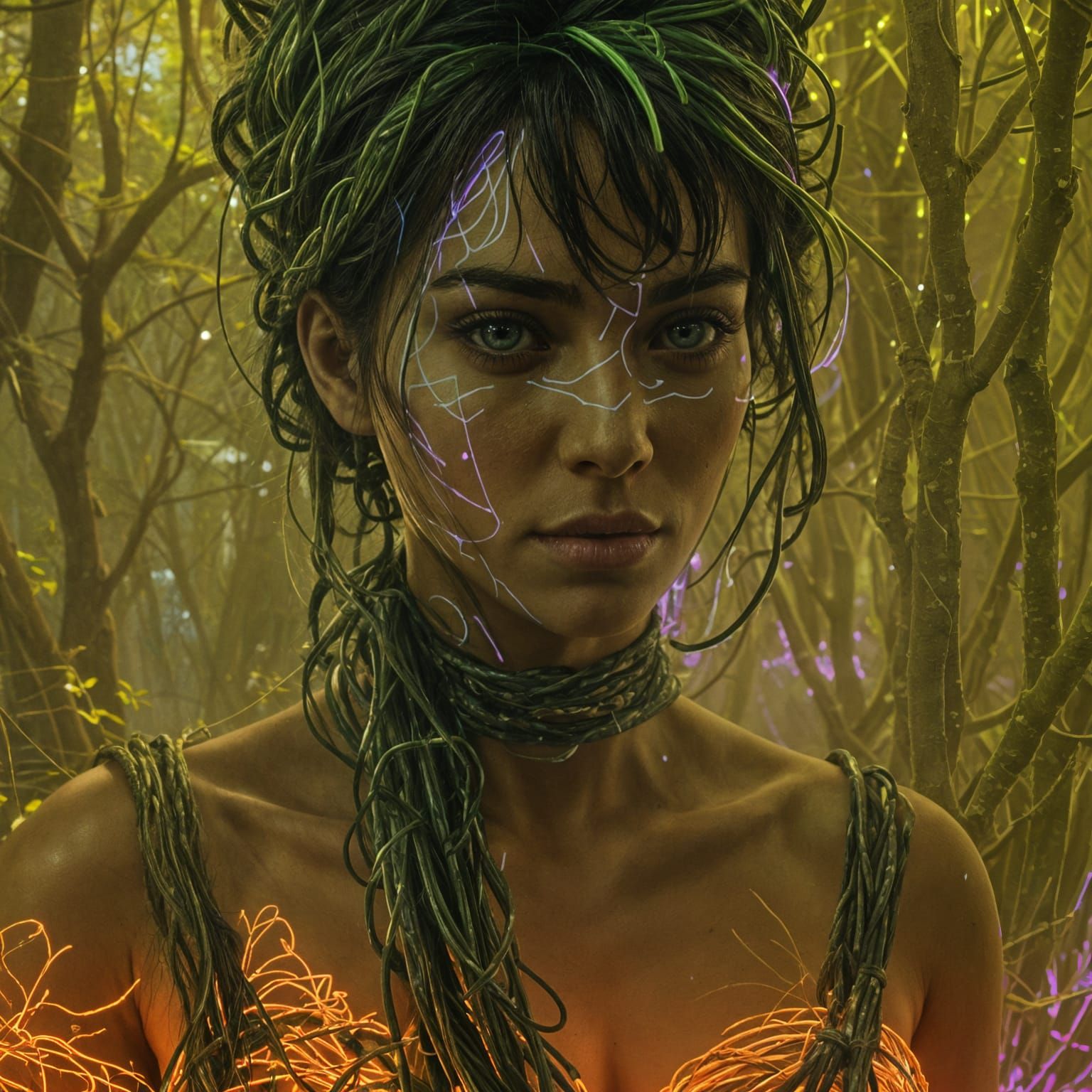 Neon Forest Woman: A Hidden Portrait