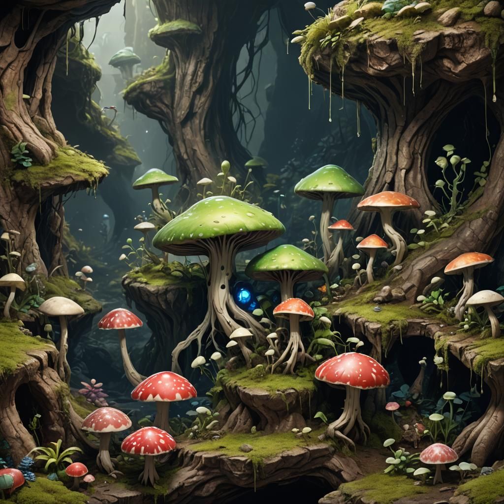 Cute Myconid Sprout in a Detailed Matte Painting