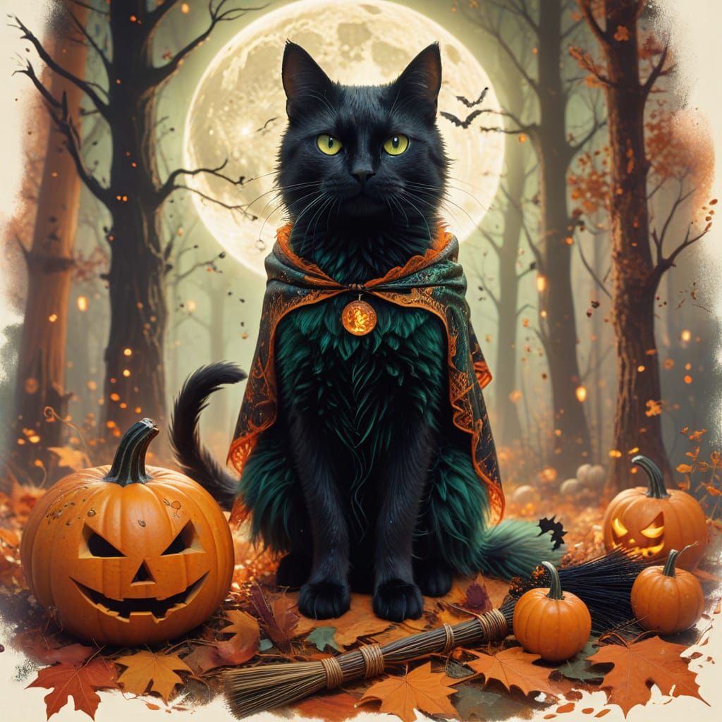 Whimsical Halloween Forest Scene with Animals