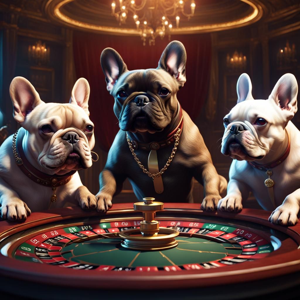 French Bulldogs Gamble at Roulette Table