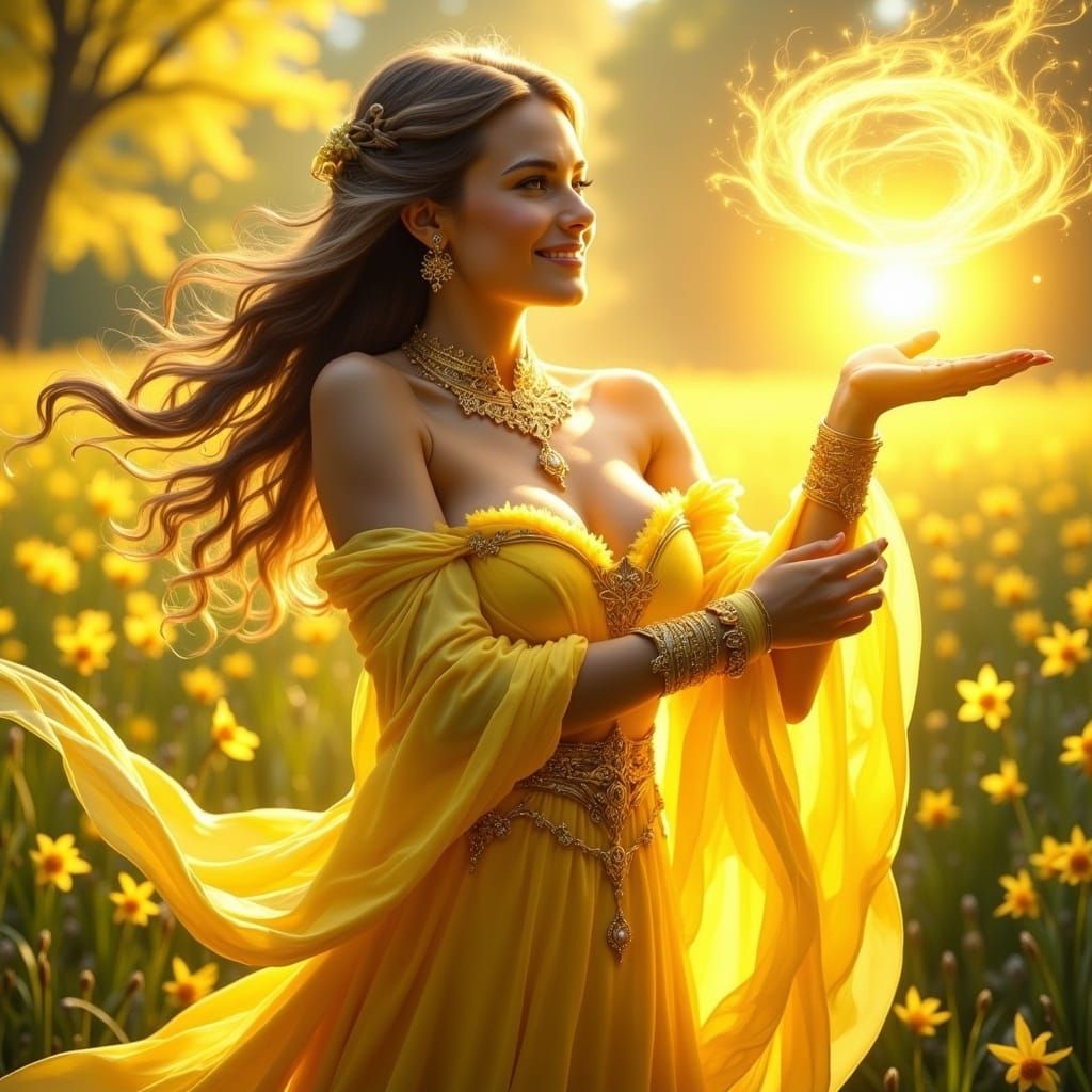 Radiant Enchantress in Golden Splendor