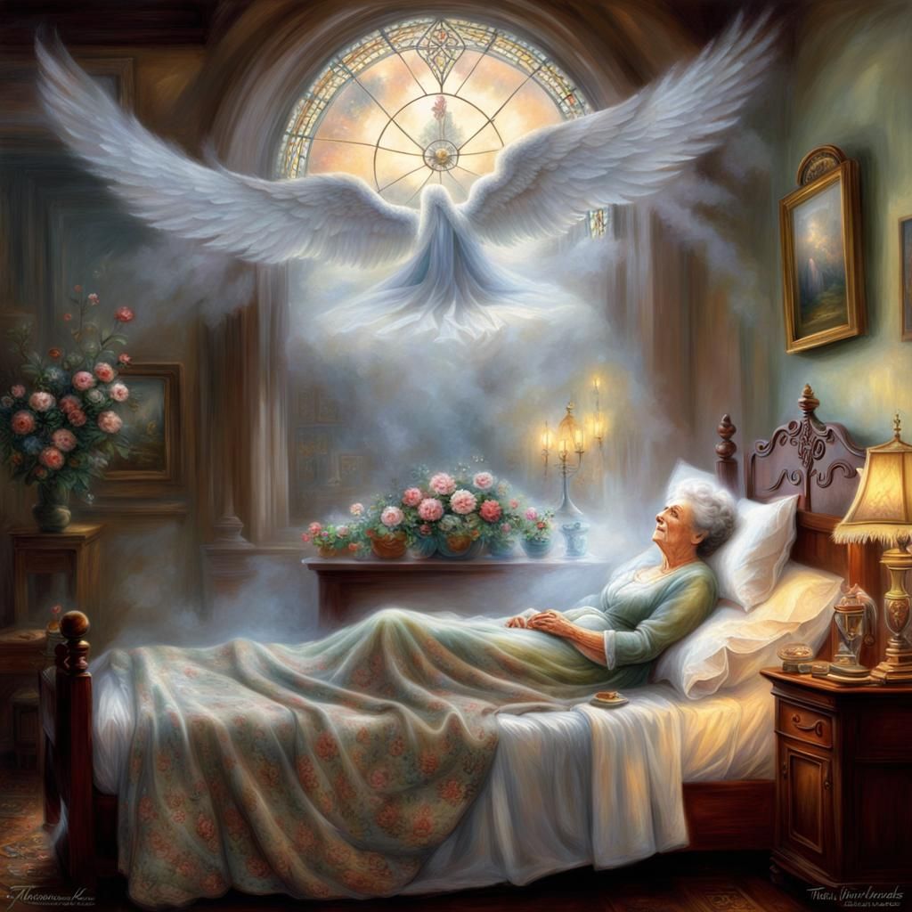 Ethereal Angel Visits Old Lady in Homely Bed