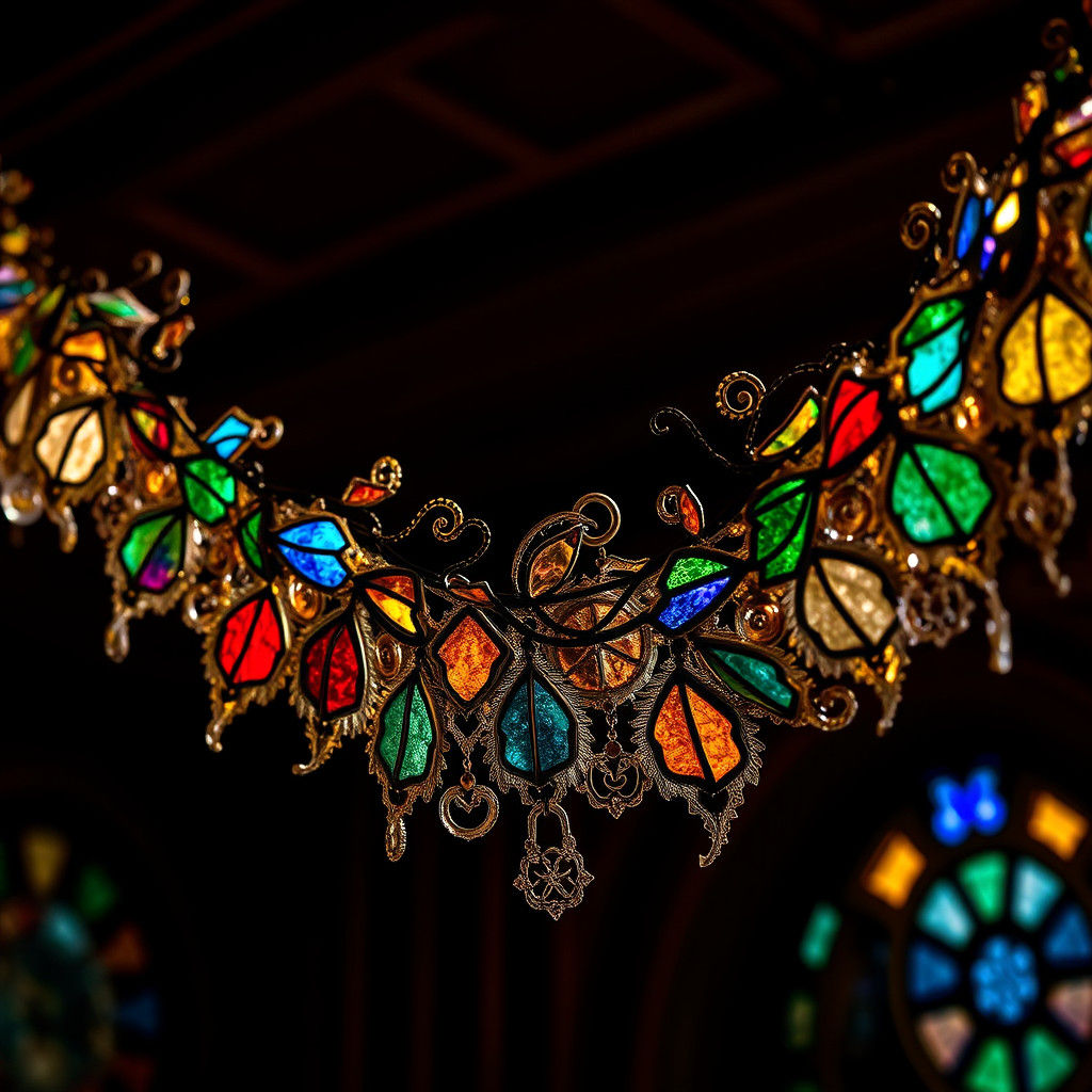 Ornate Stained Glass Garland in Hyperrealistic Style