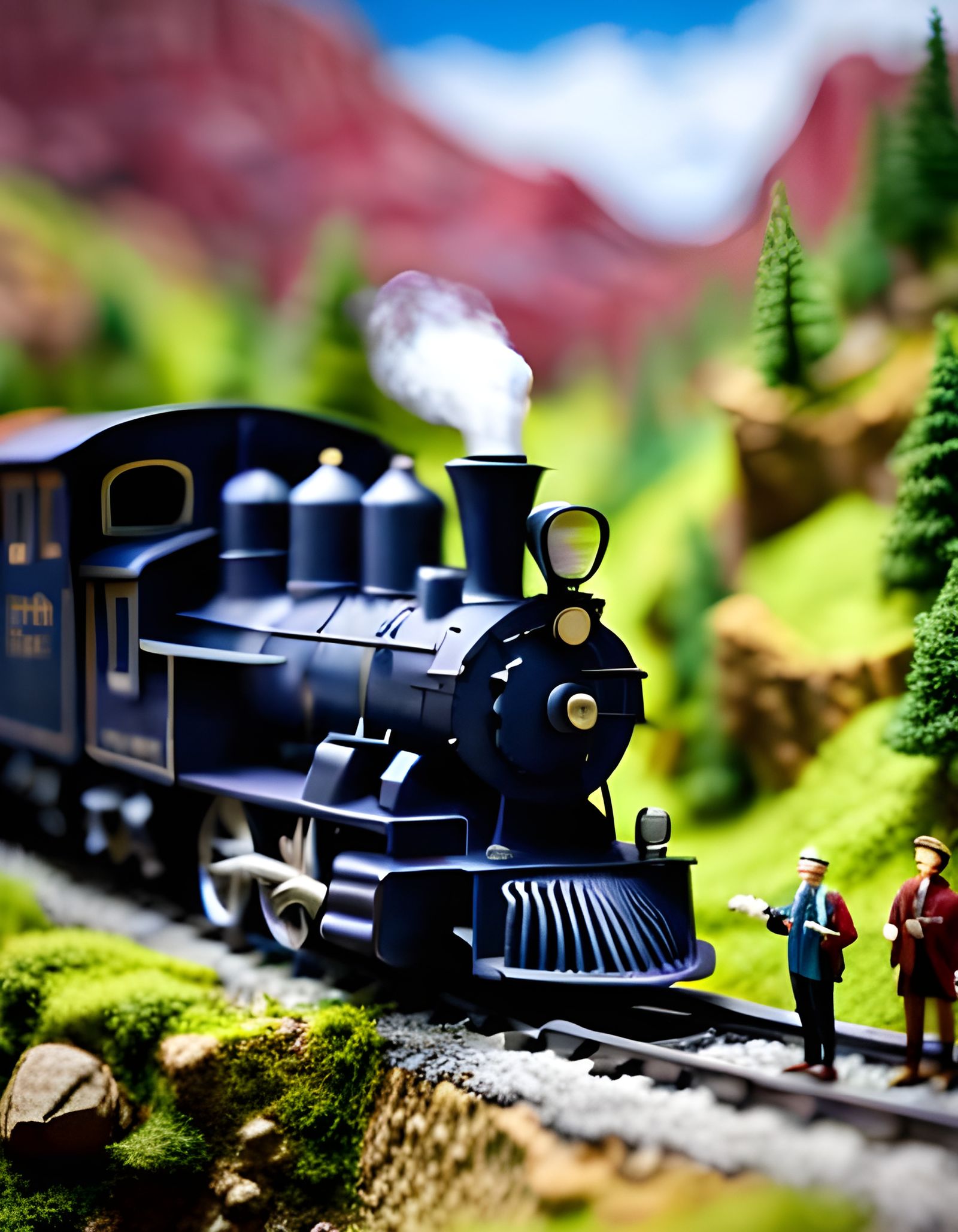 Miniature Toy People Boarding Toy Train