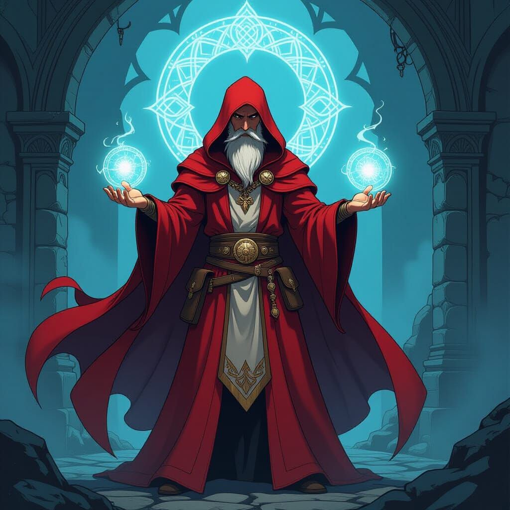 Wizard in Red Robes in Comic Book Style