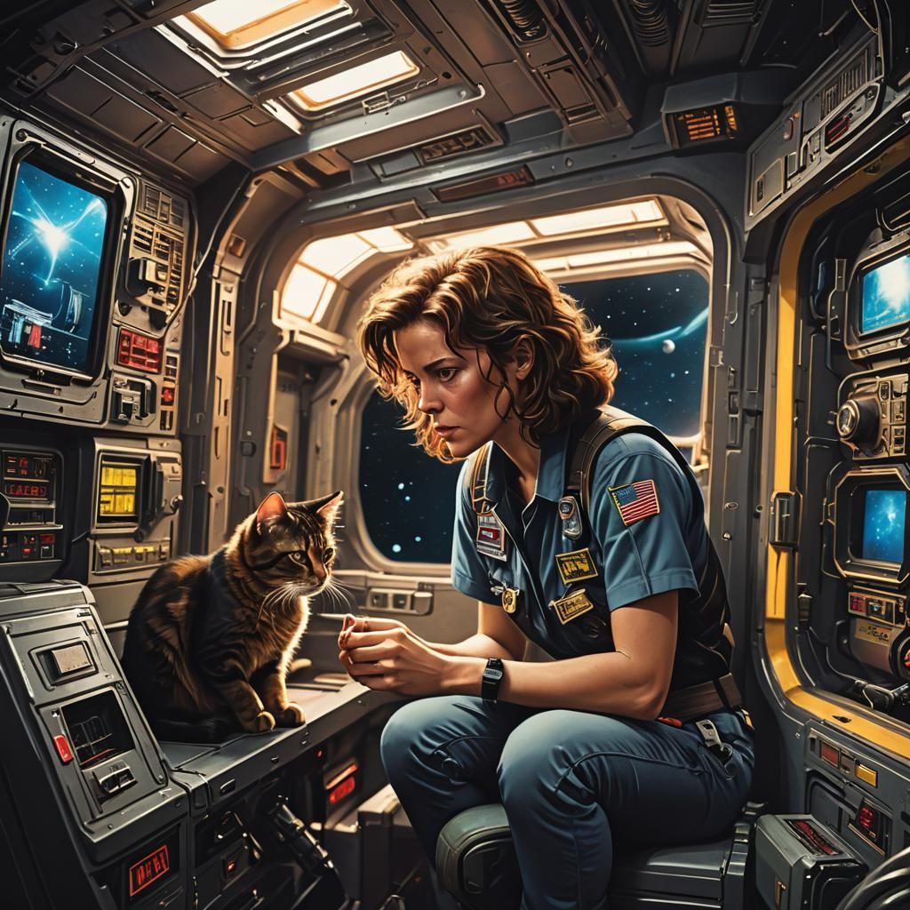 Ellen Ripley Feeds Jonesy in Deep Space