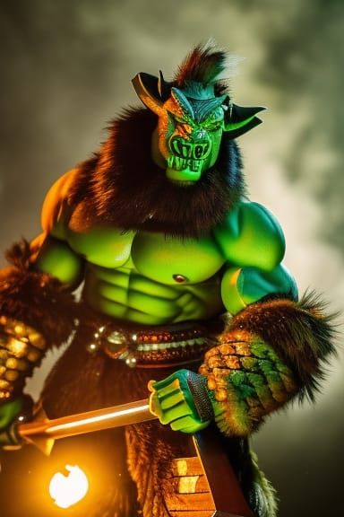 Hyperdetailed Cartoon Orc with Axe and Logs