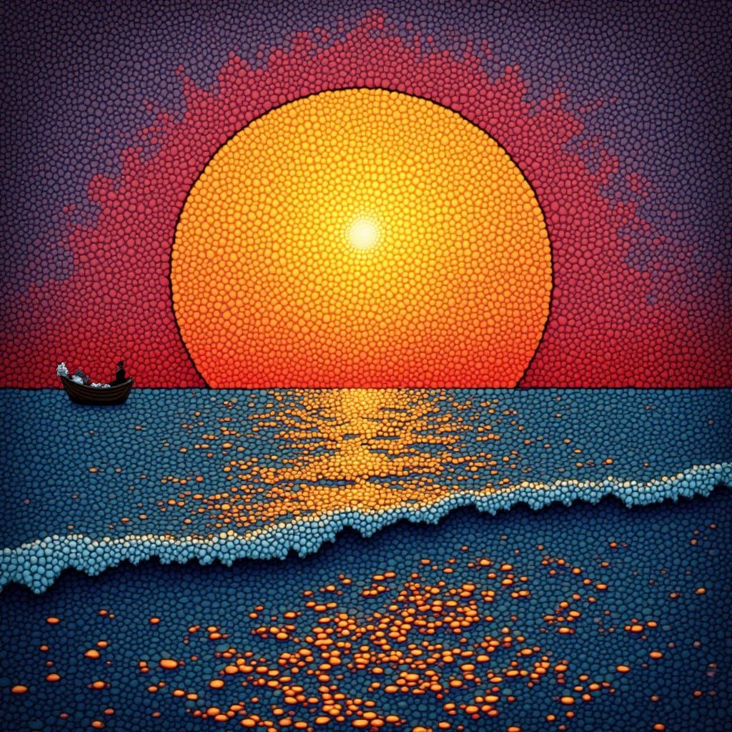Abstract Sunset in Pointillism Pop Art Style
