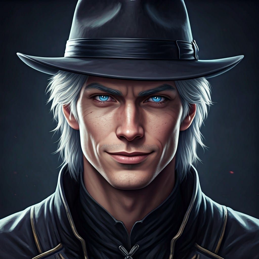 Benevolent Hero with Radiant White Hair and Soft Smile