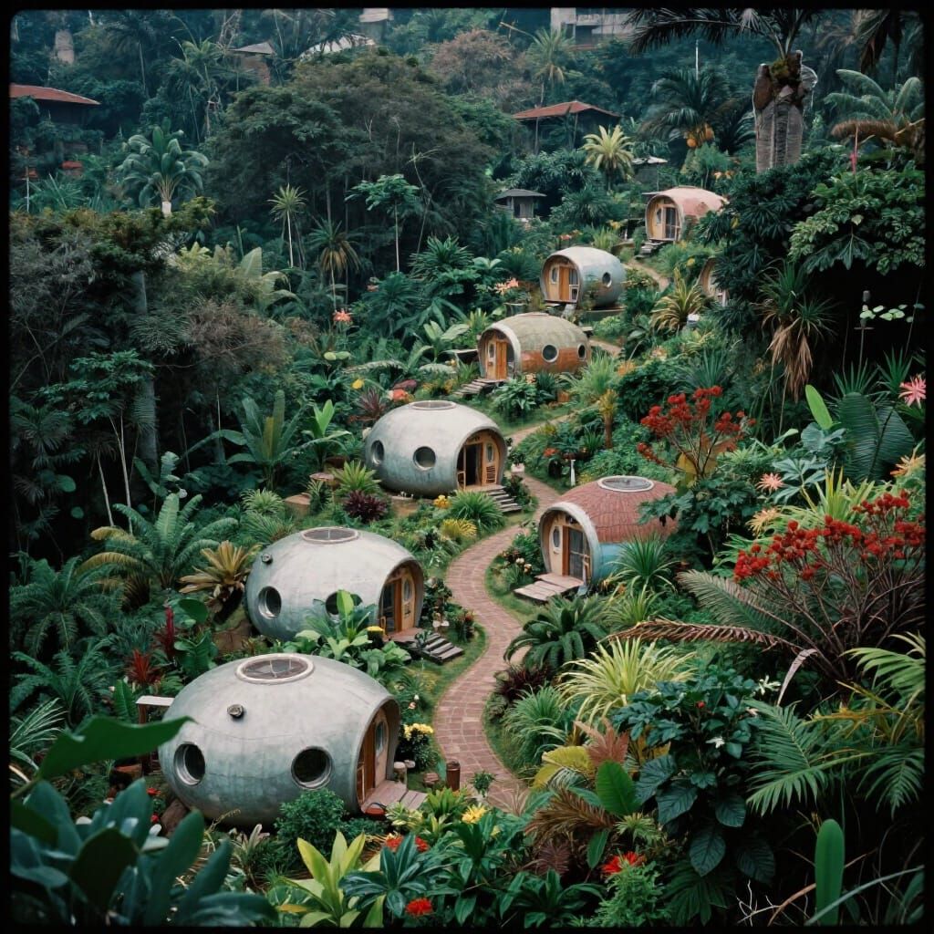 Futuristic Pod Village in Dense Vegetation