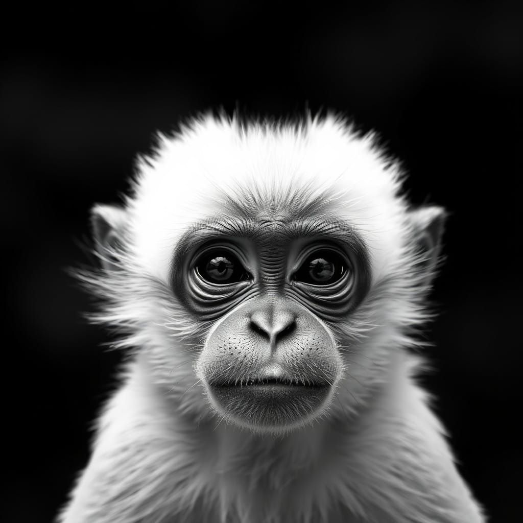 Cute Black and White Monkey in Monochromatic Detail