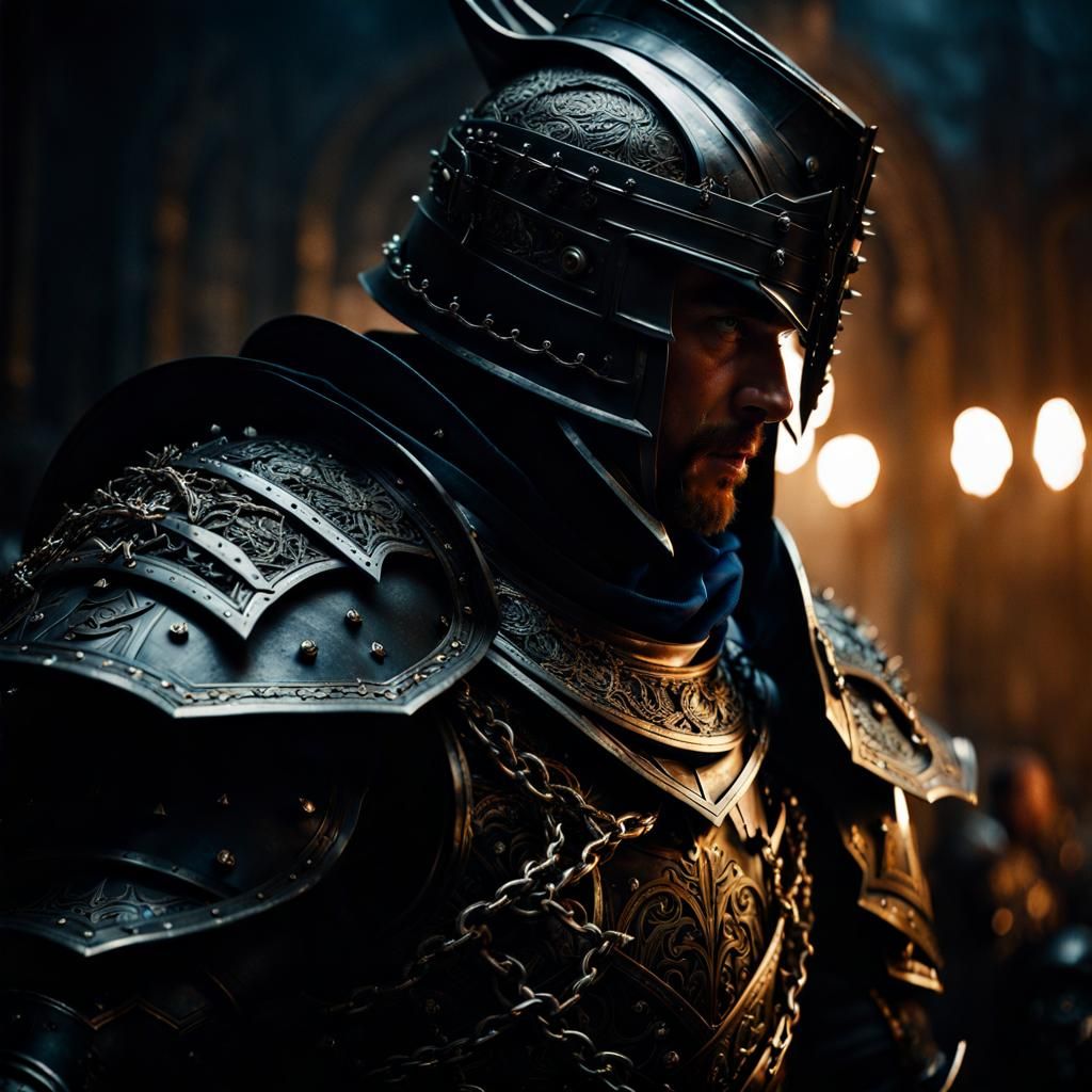 Chaos Knight in Detailed Armor, Cinematic Photography