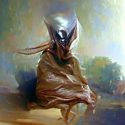 Hooded Alien Creature in Oil Painting Style