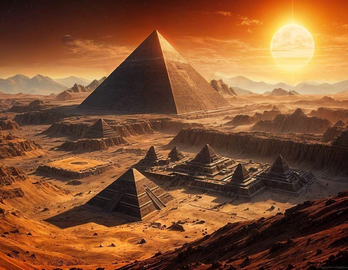 Alien Pyramid on Distant World with Two Suns