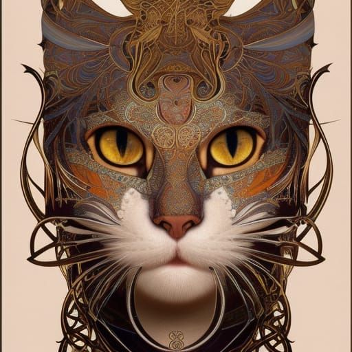 Art Nouveau Fractal Celtic Cat Portrait