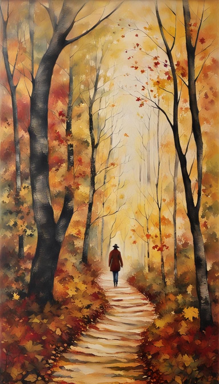 Autumnal Woodland Walk in Encaustic Style