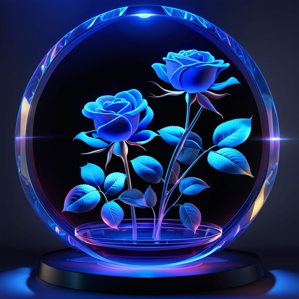 Ethereal Hologram of Blue Rose Still Life