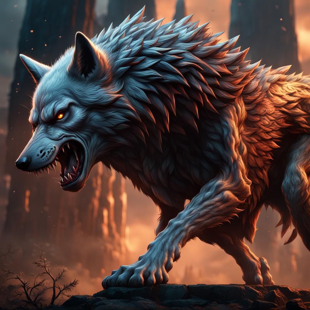 Angry Wolf in Detailed Matte Painting Style