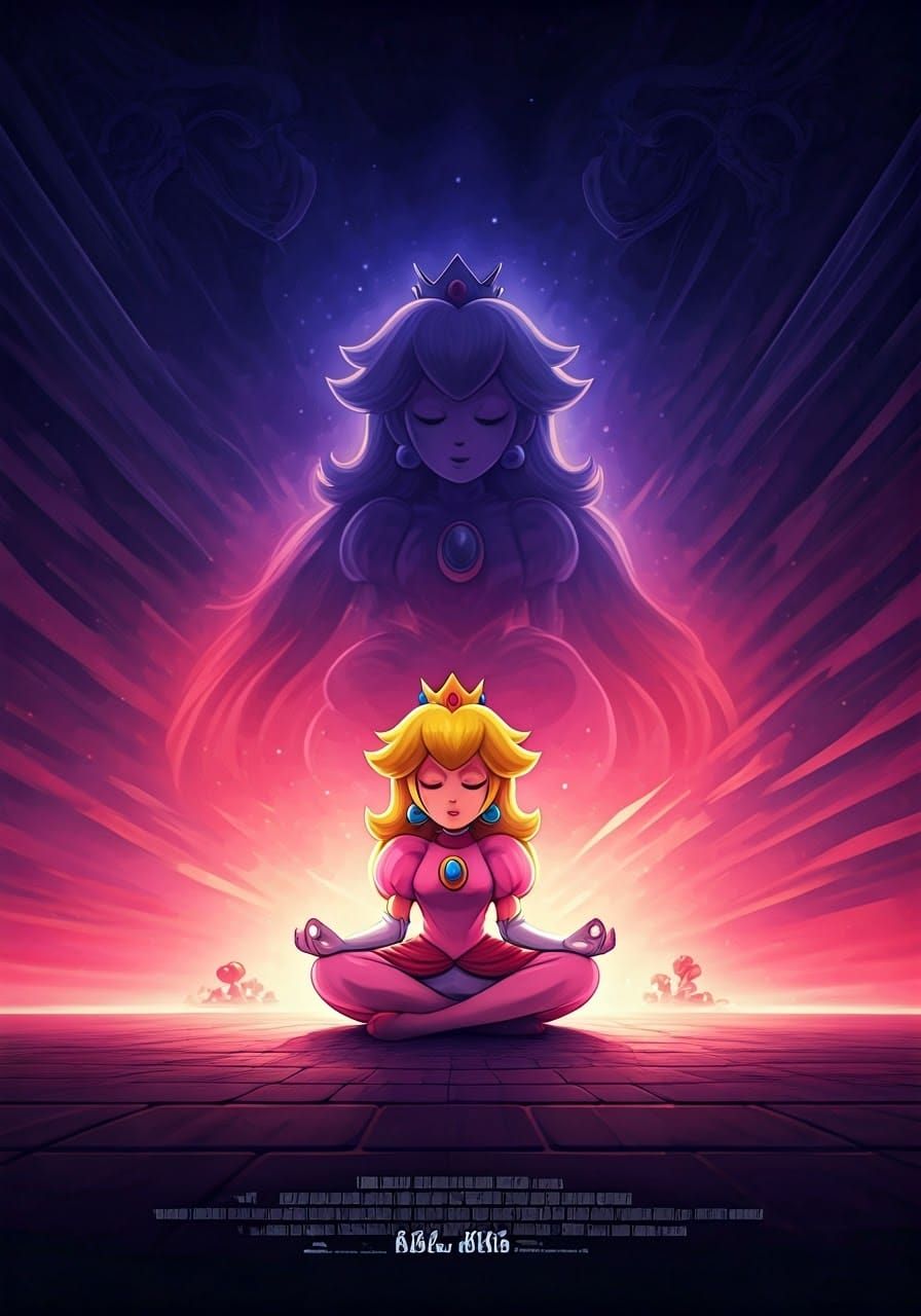 Princess Peach Meditating: Comic Book Style Poster
